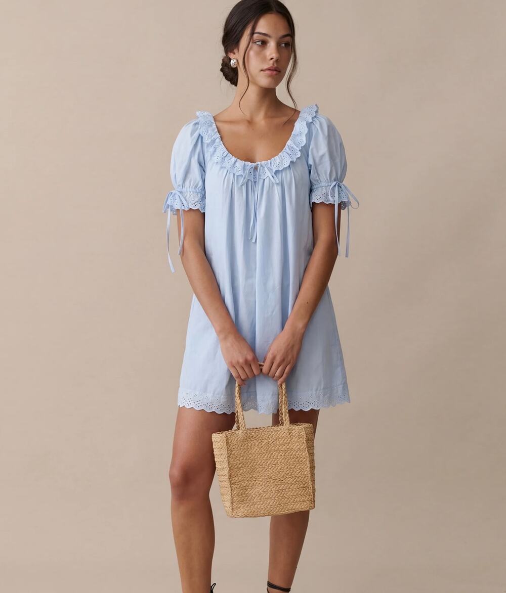 New Kourt Juliet light blue dress size L 100% cotton $147